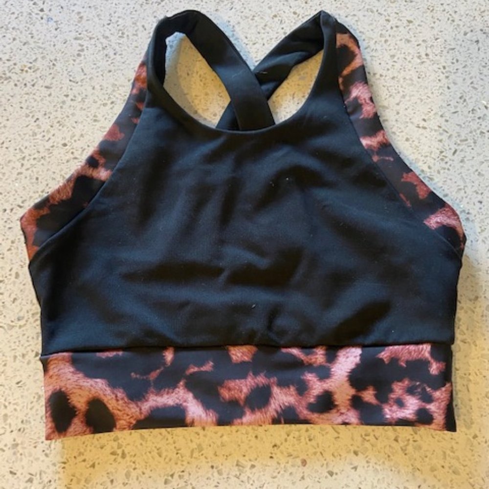 Body Language Black with Leopard Sports Bra